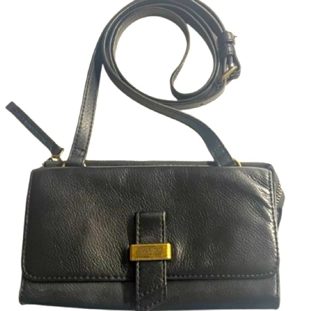 AMERICAN LEATHER BLACK LEATHER CROSSBODY BAG PRELOVED ADJUSTABLE STRAP